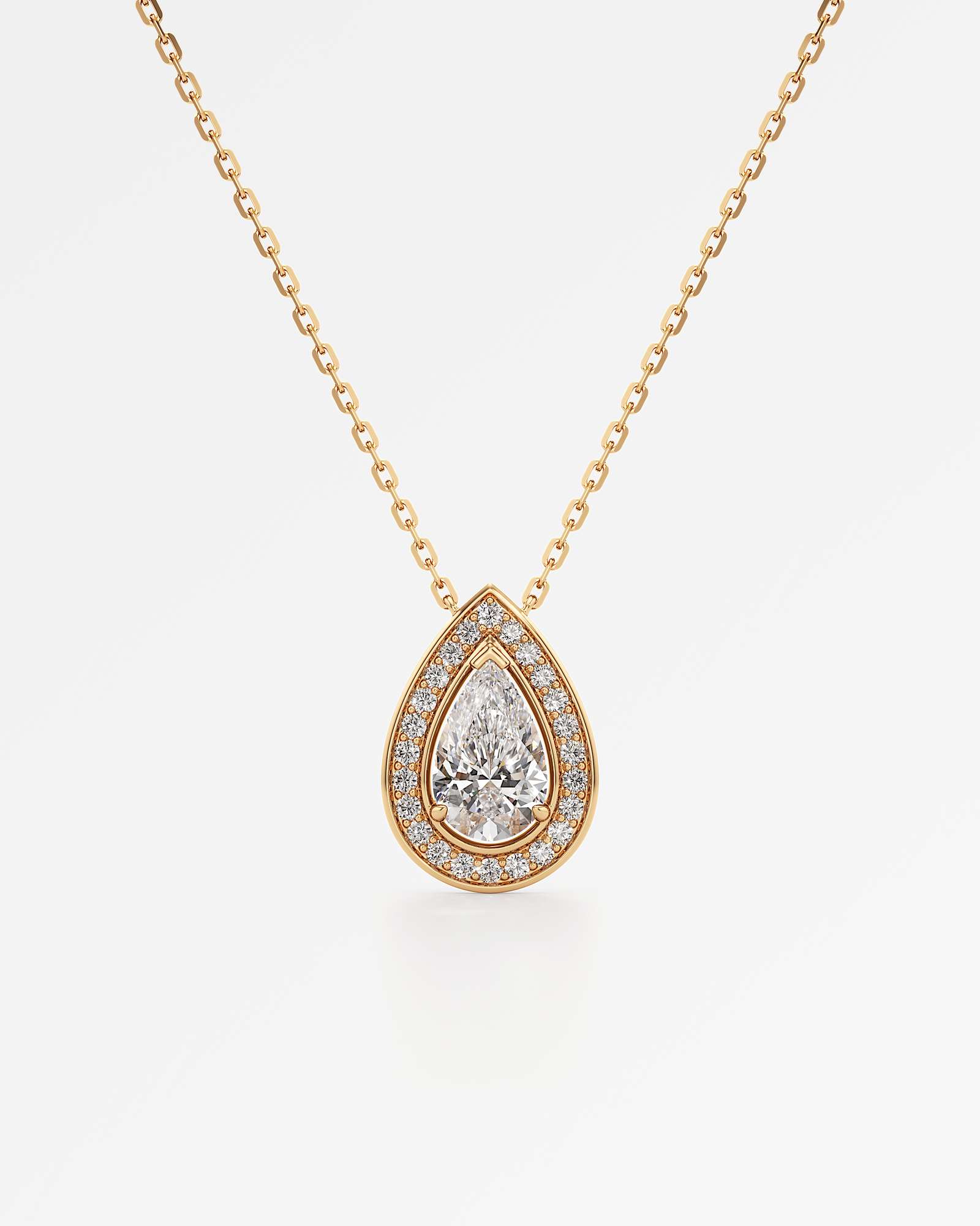Celeste Diamond Halo Necklace 2 ct Pear Cut in 18K Yellow Gold – view 1
