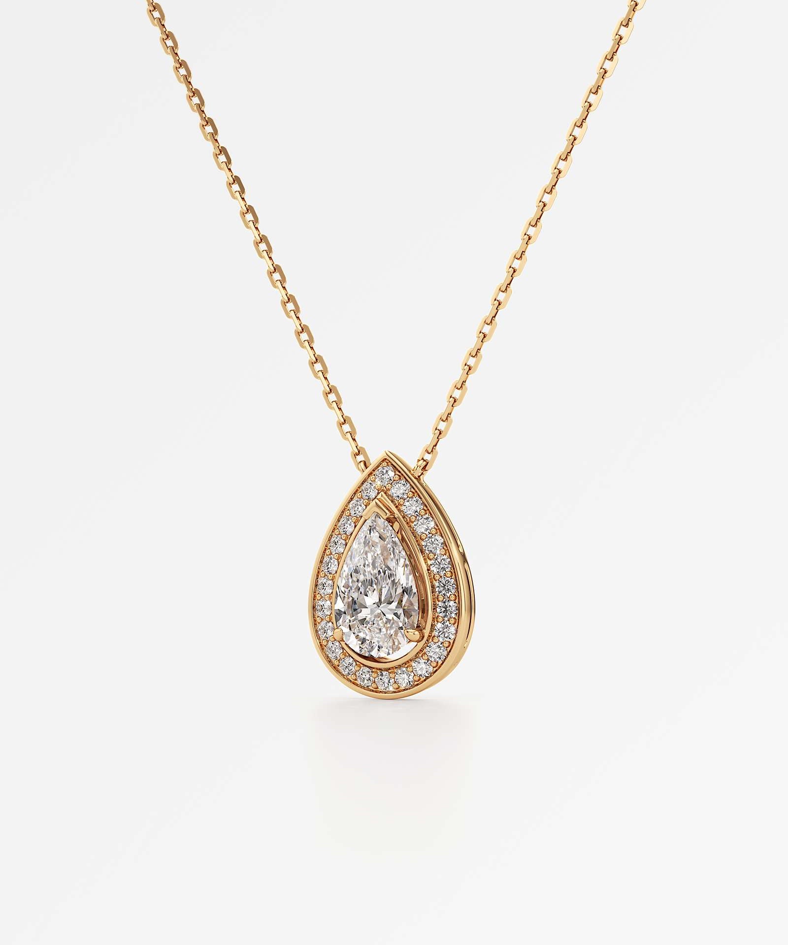 Celeste Diamond Halo Necklace 2 ct Pear Cut in 14K Yellow Gold – view 2