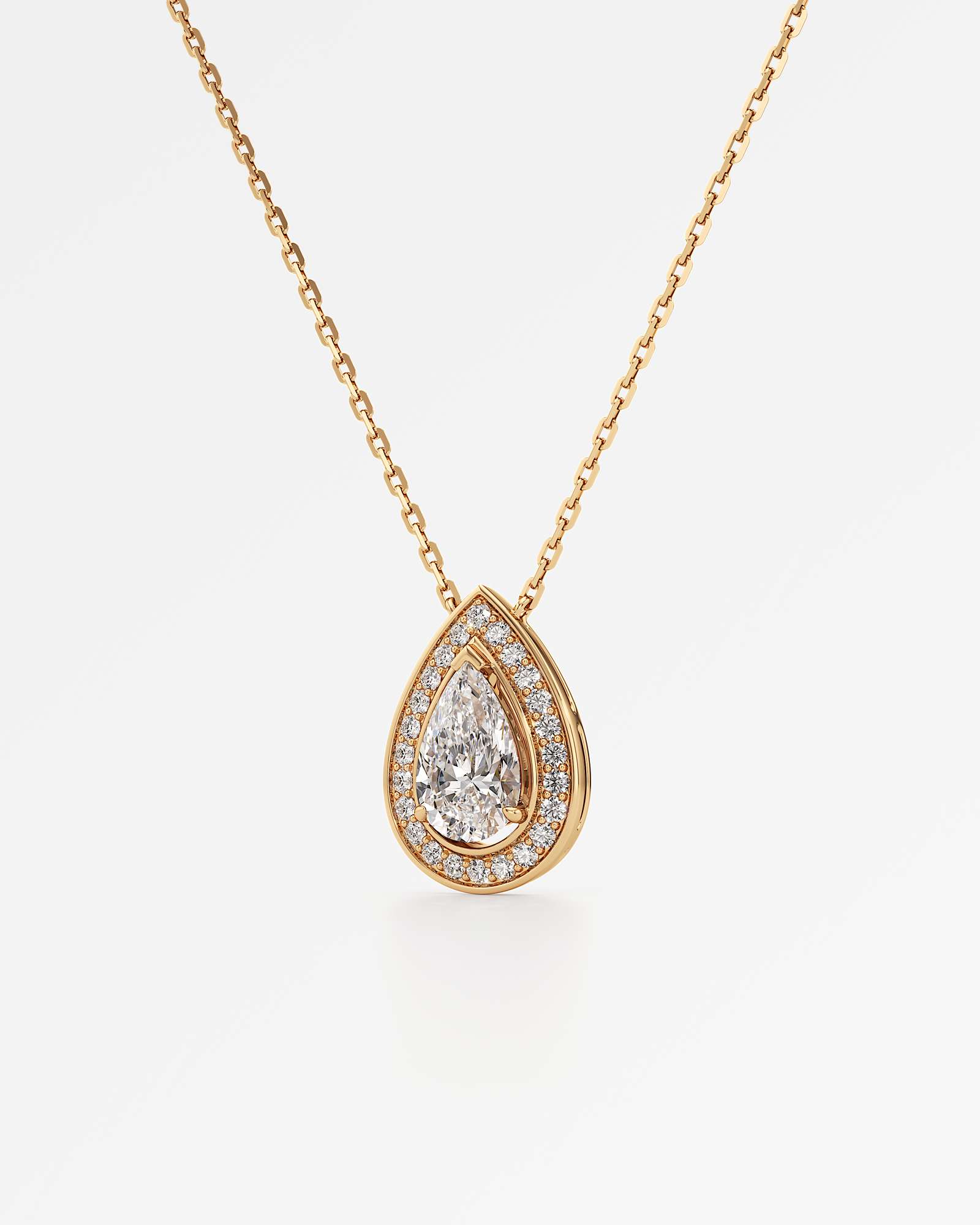 Celeste Diamond Halo Necklace 2 ct Pear Cut in 18K Yellow Gold – view 2