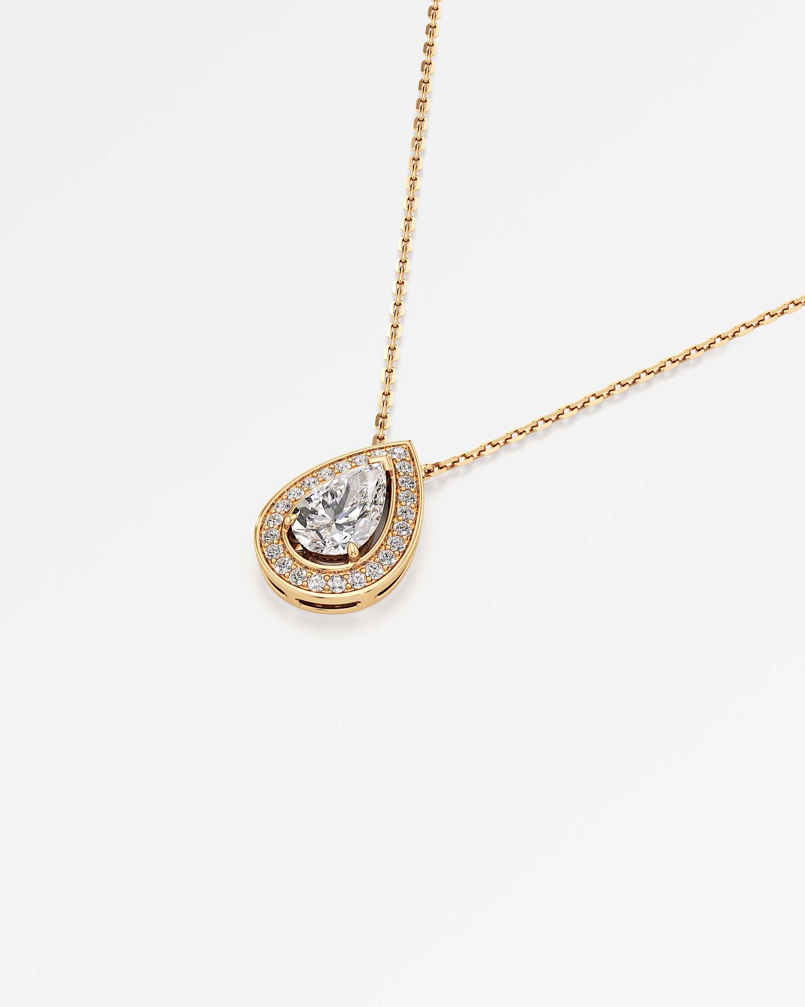Celeste Diamond Halo Necklace 2 ct Pear Cut in 18K Yellow Gold – view 4