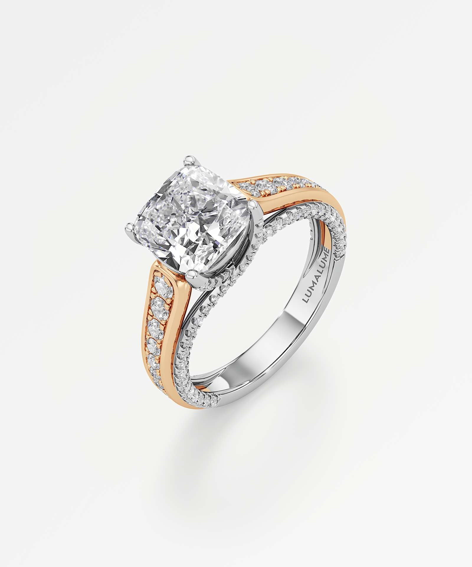 Irene Diamond Engagement Ring 1.50 ct Cushion Cut in 14K White & Rose Gold – view 1