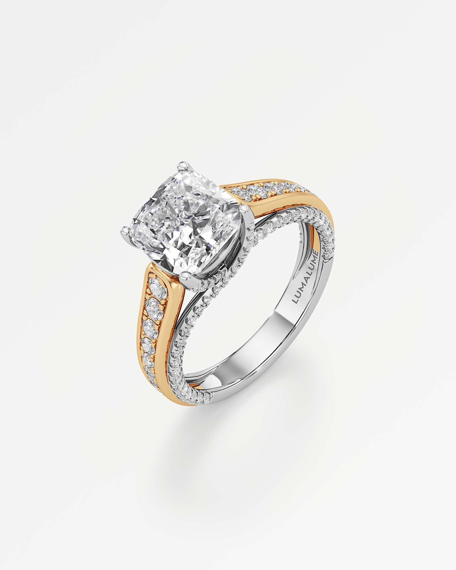 Irene Diamond Engagement Ring 2 ct Cushion Cut in 14K White & Yellow Gold – view 1