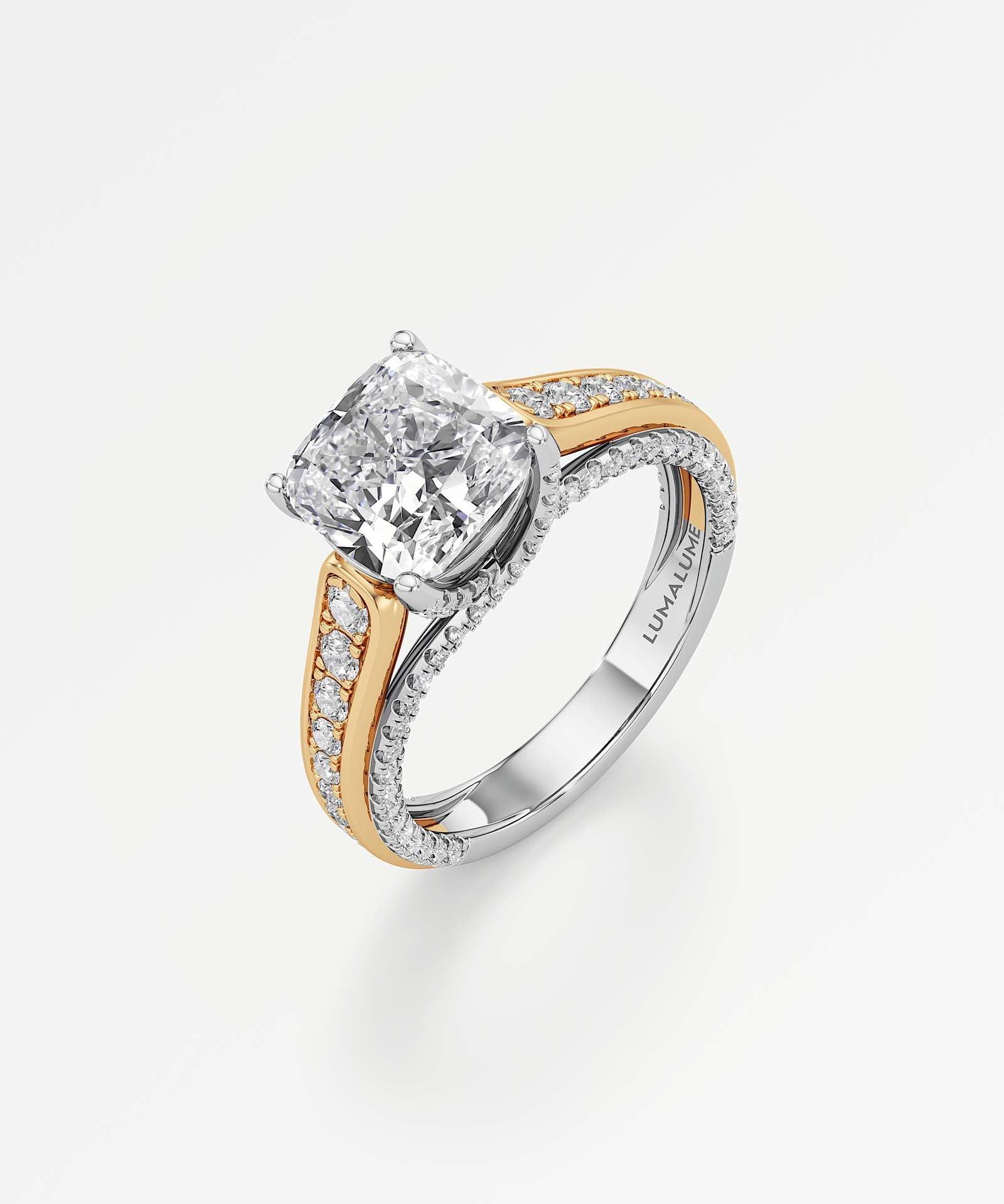 Irene Diamond Engagement Ring 2 ct Cushion Cut in 18K White & Yellow Gold – view 1