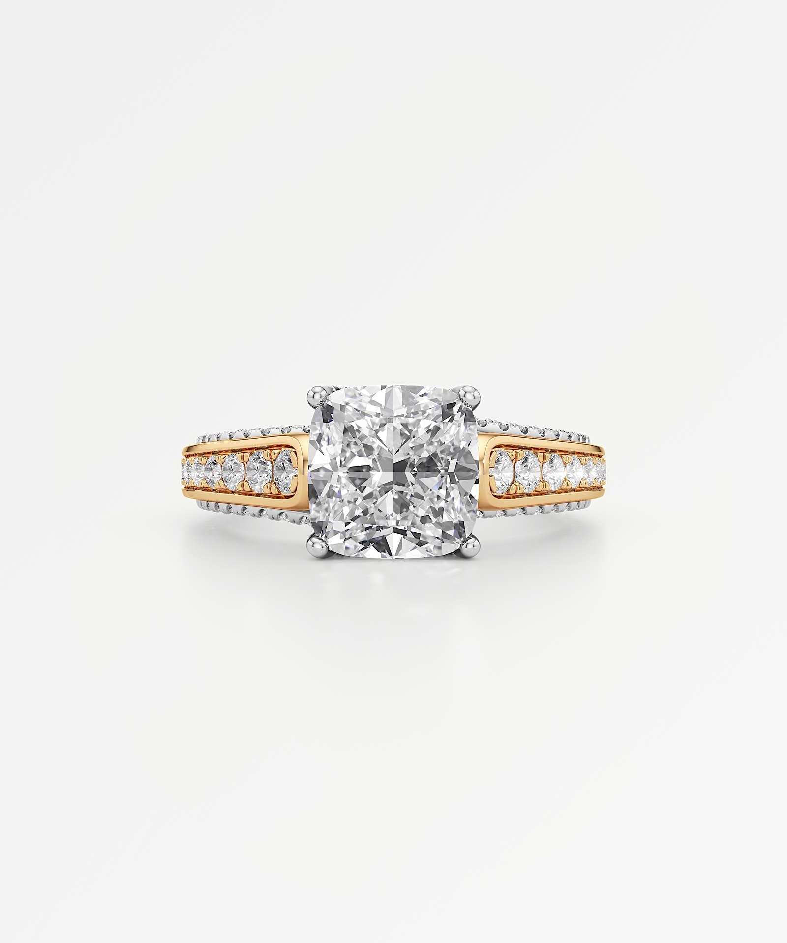 Irene Diamond Engagement Ring 2 ct Cushion Cut in 18K White & Yellow Gold – view 2