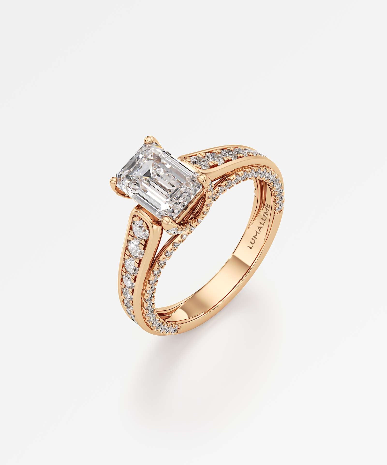 Irene Diamond Engagement Ring 2 ct Emerald Cut in 18K Rose Gold – view 1