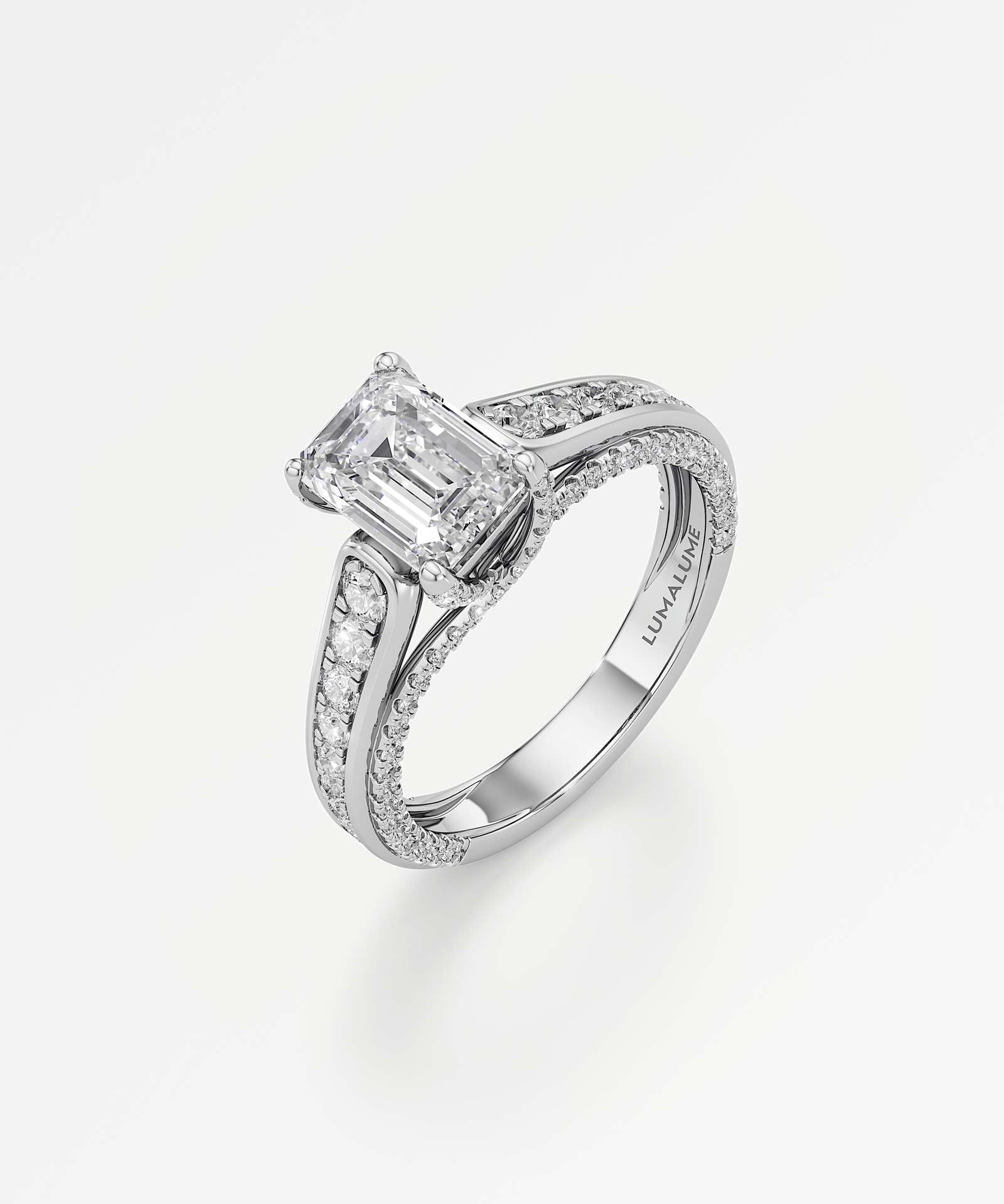 Irene Diamond Engagement Ring 1.50 ct Emerald Cut in 14K White Gold – view 1