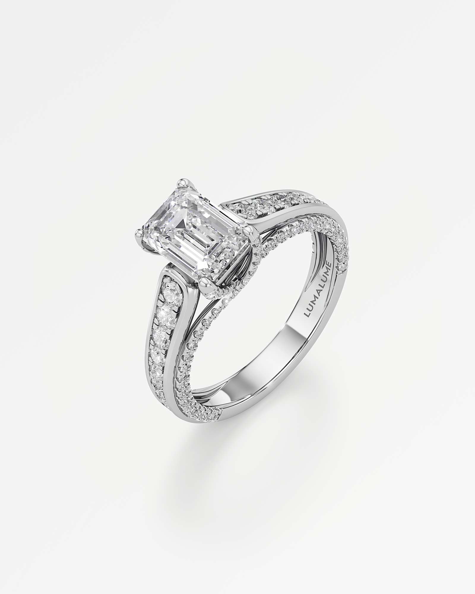 Irene Diamond Engagement Ring 2 ct Emerald Cut in 18K White Gold – view 1
