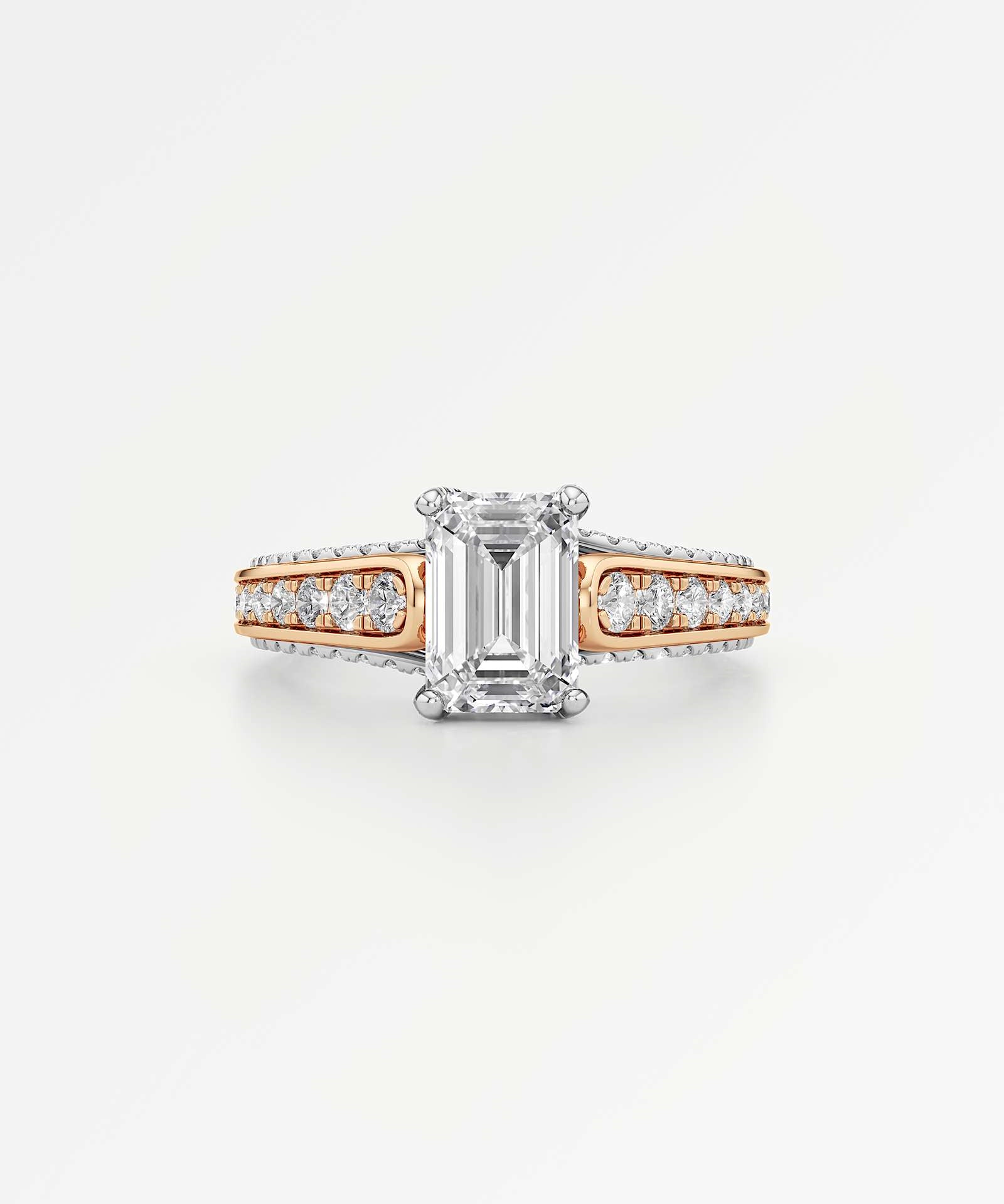 Irene Diamond Engagement Ring 1.50 ct Emerald Cut in 14K White & Rose Gold – view 2