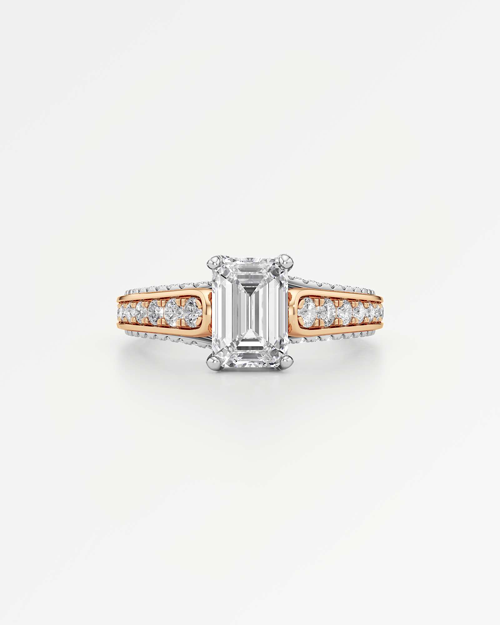 Irene Diamond Engagement Ring 2 ct Emerald Cut in 14K White & Rose Gold – view 2