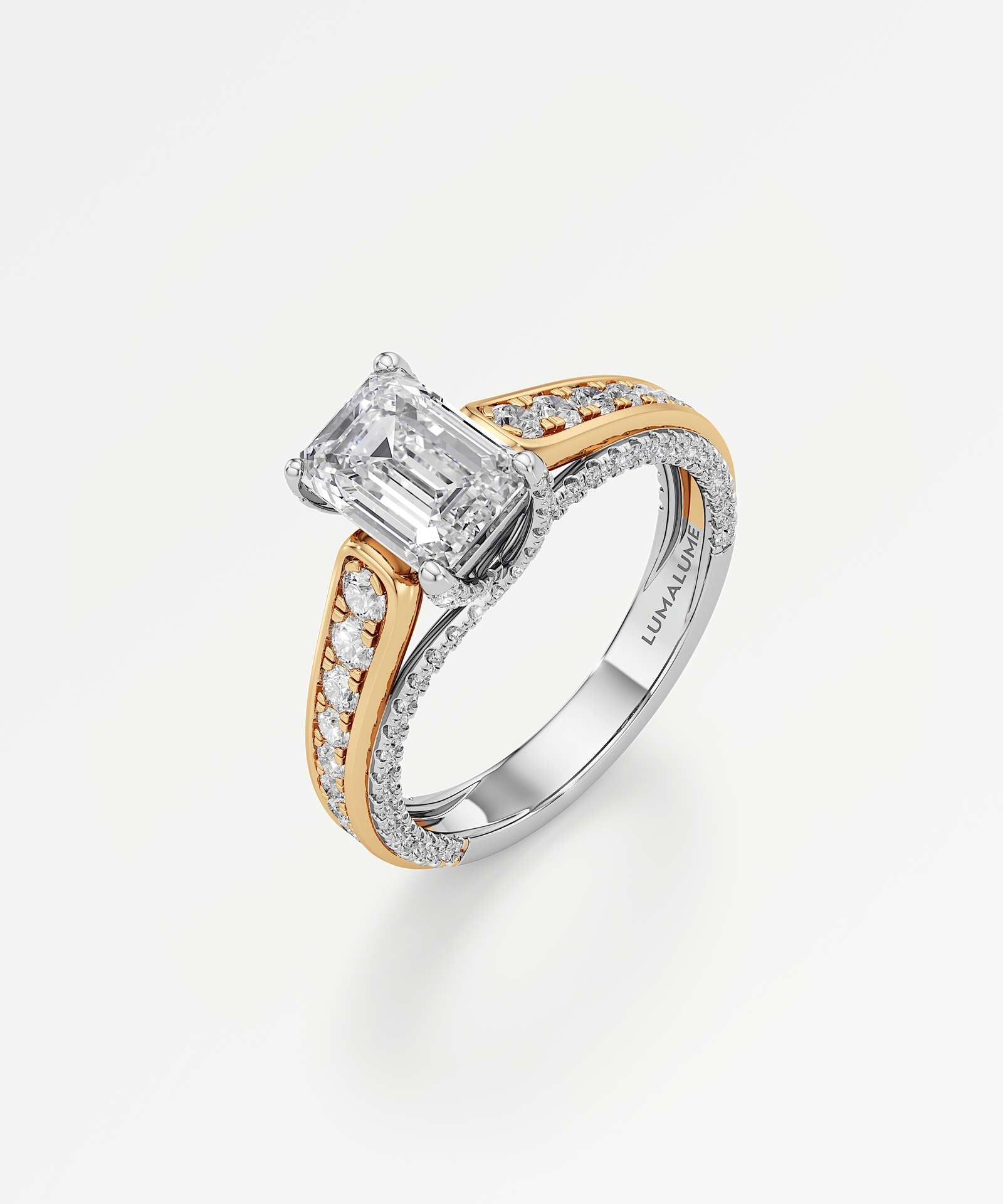 Irene Diamond Engagement Ring 1.50 ct Emerald Cut in 14K White & Yellow Gold – view 1