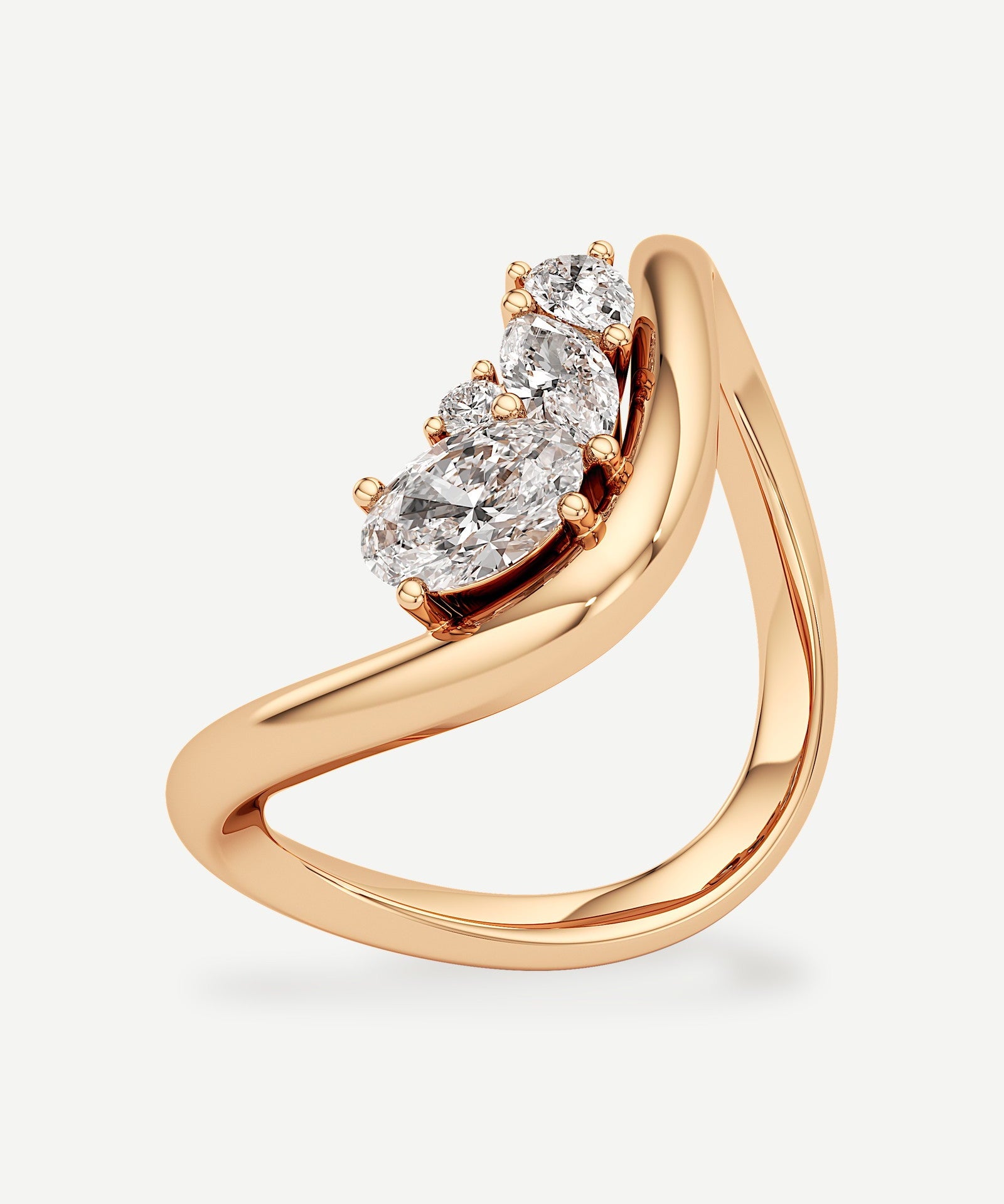 Elara Diamond Wave Ring 1.50 ct Oval Cut in 14K Rose Gold – view 1