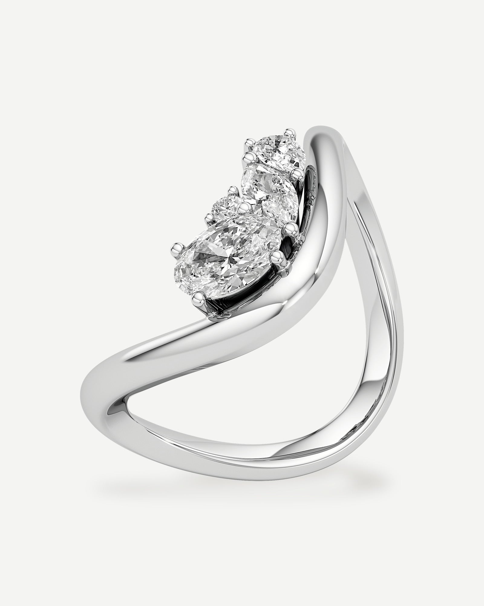 Elara Diamond Wave Ring 1.50 ct Oval Cut in 14K White Gold – view 1