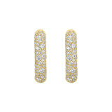 Glam dome pave lab grown diamond huggie hoop earrings front view yellow gold