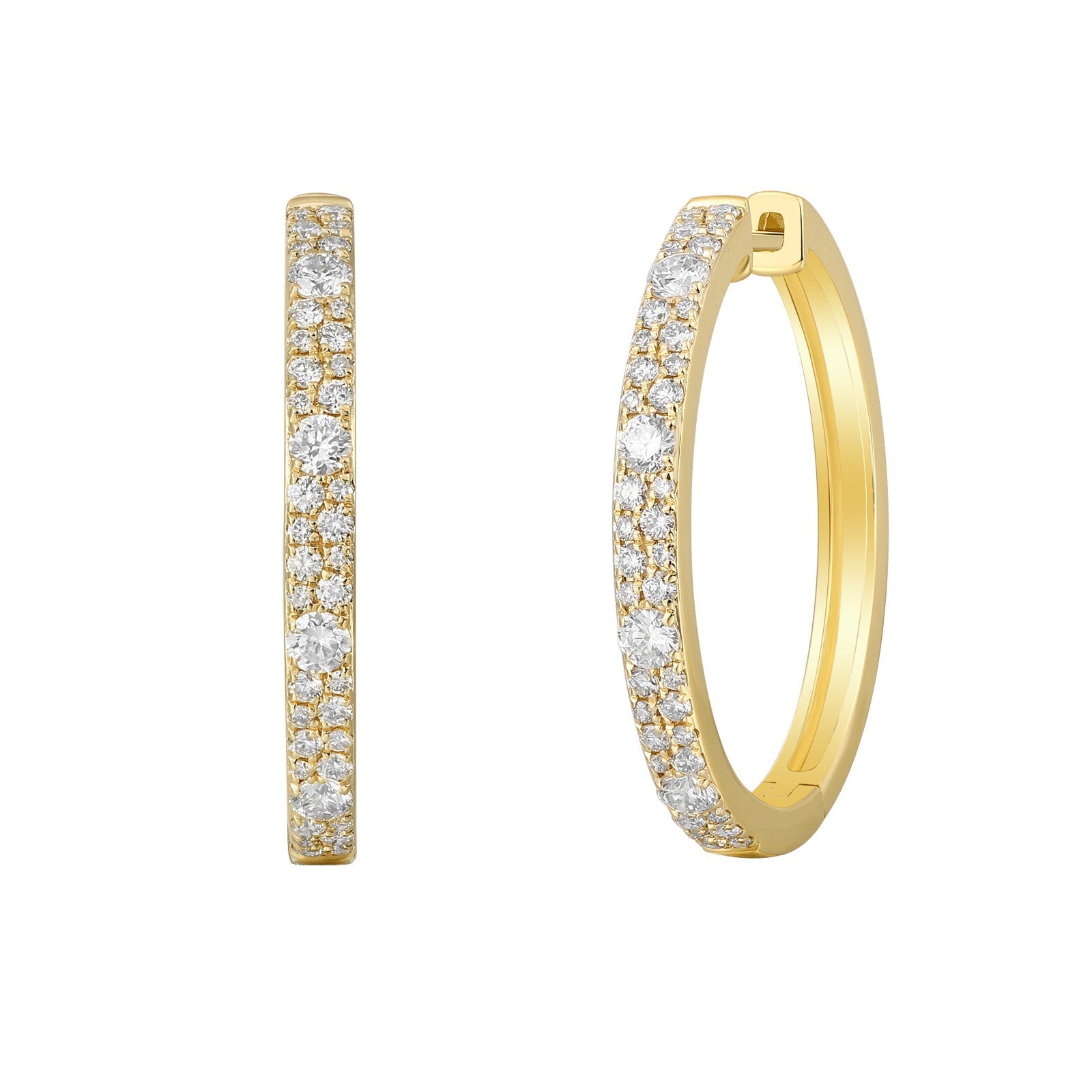 Lab grown diamond geometric hoop earring side angle view yellow gold
