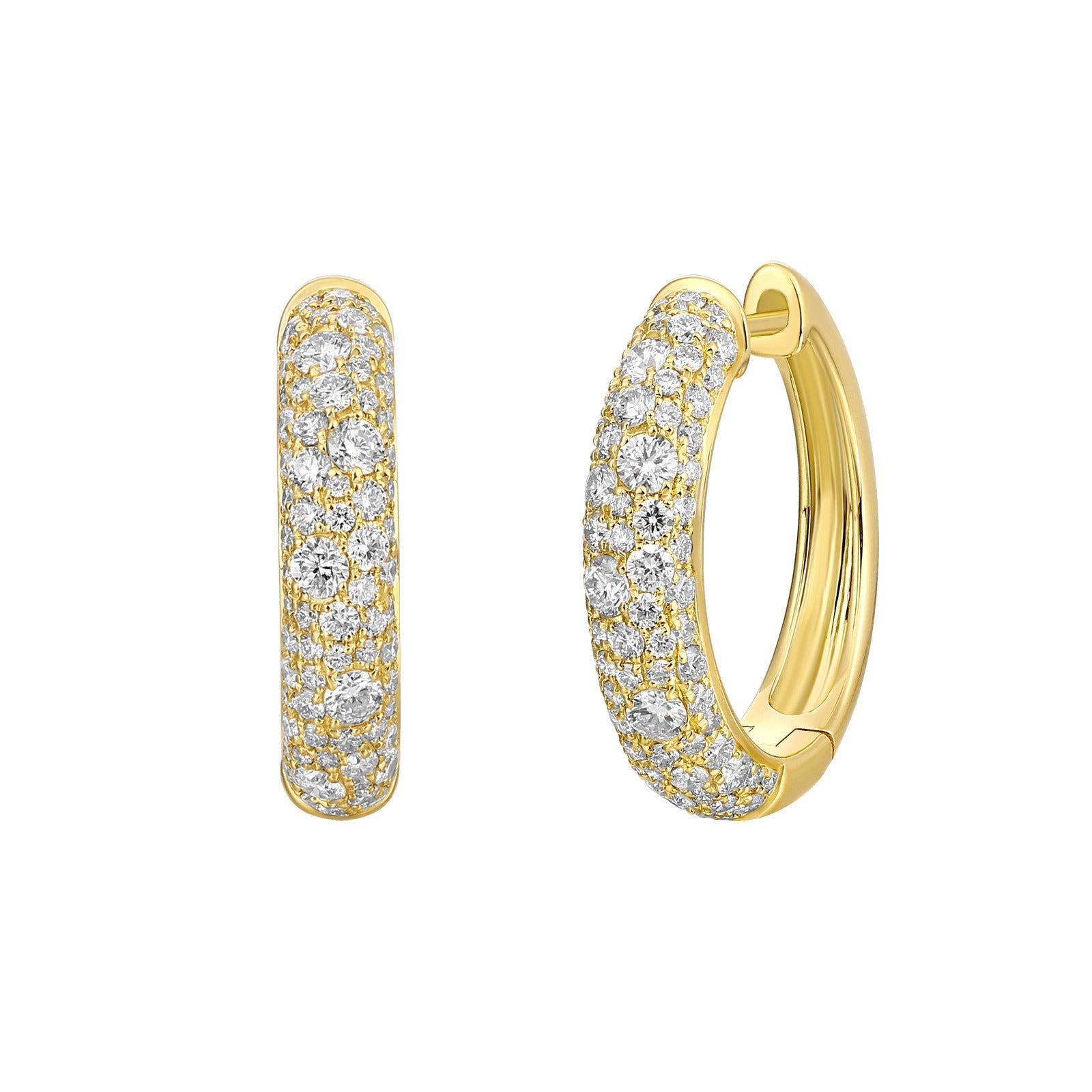 Lab grown diamond pave huggie earring side angle view yellow gold