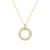 Circle pave lab grown diamond pendant necklace front view yellow gold
