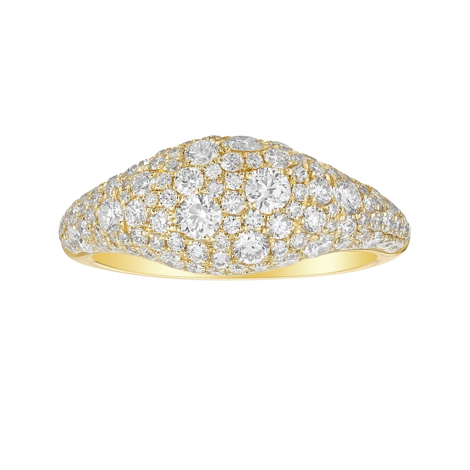 Glam dome full pave lab grown diamond cluster ring front view yellow gold