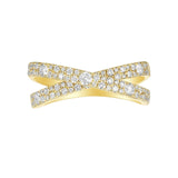 Glam criss cross pave lab grown diamond X ring front view yellow gold